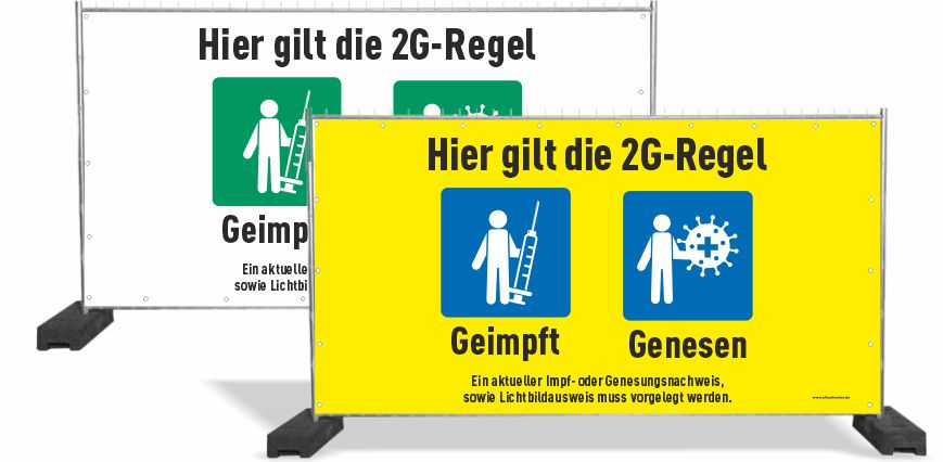 Hinweisbanner/Bauzaunplanen mit 2G/3G-Regeln
