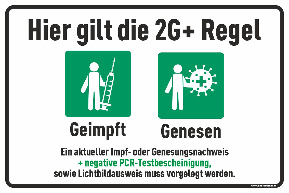 Schild 01 quer mit 2G-Plus Regeln