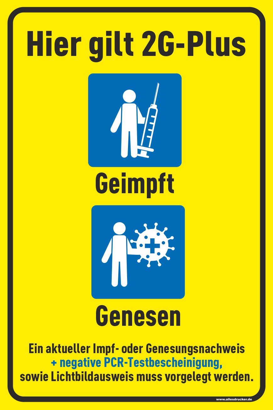 Schild 01 hochformat mit 2G+ Regeln