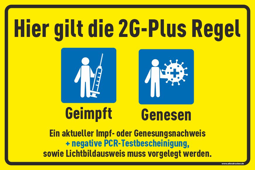 Schild 01 quer mit 2G-Plus Regeln