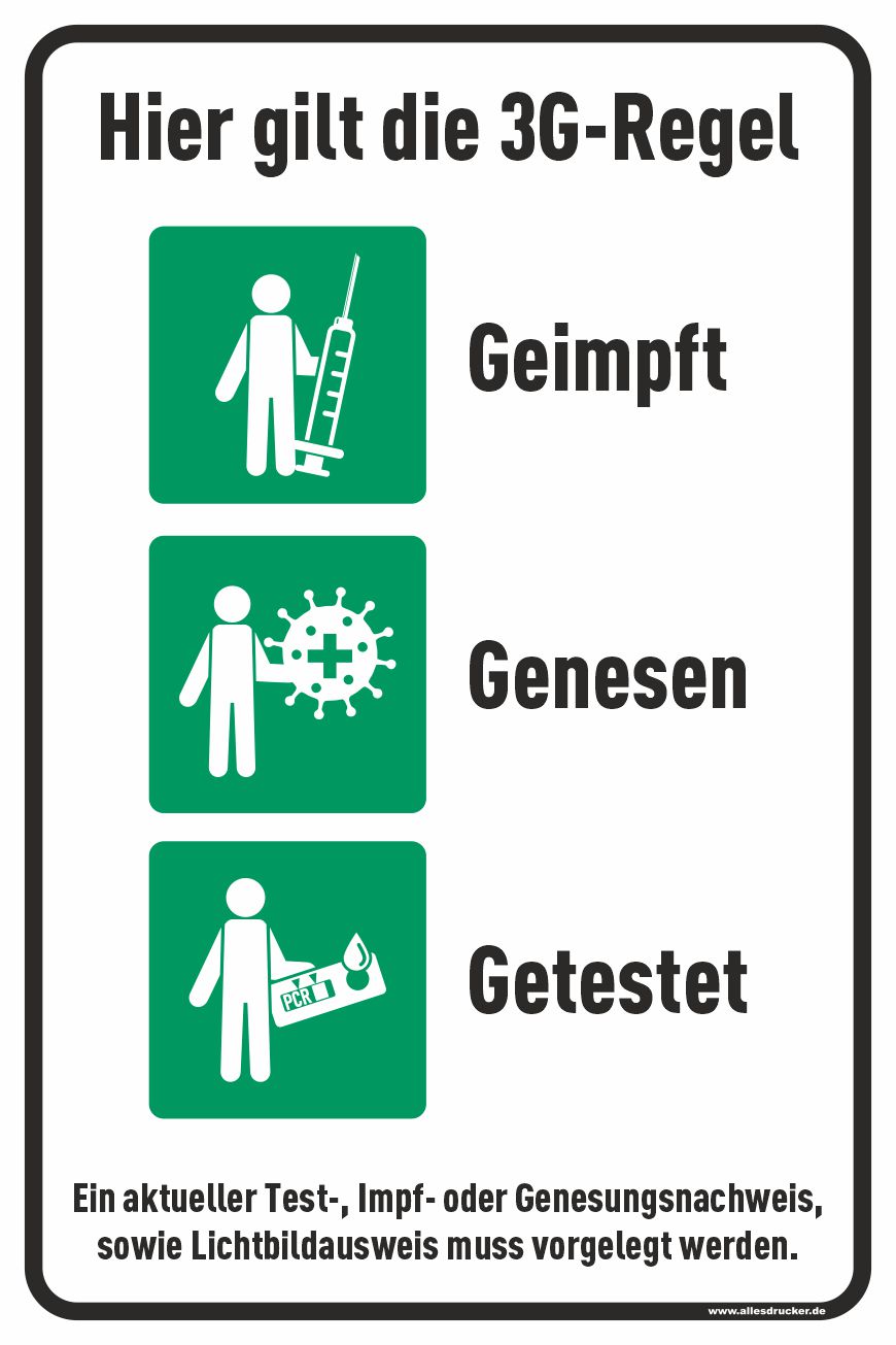 Schild 01 hochformat mit 3G-Regeln