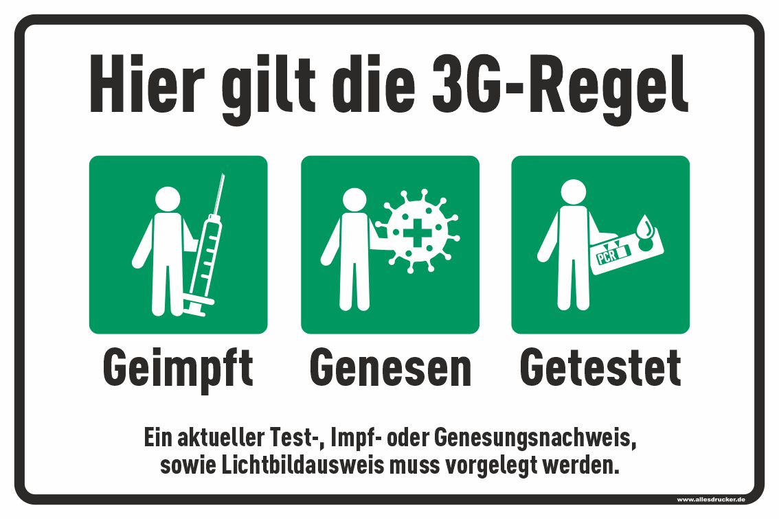 Schild 01 quer mit 3G-Regeln