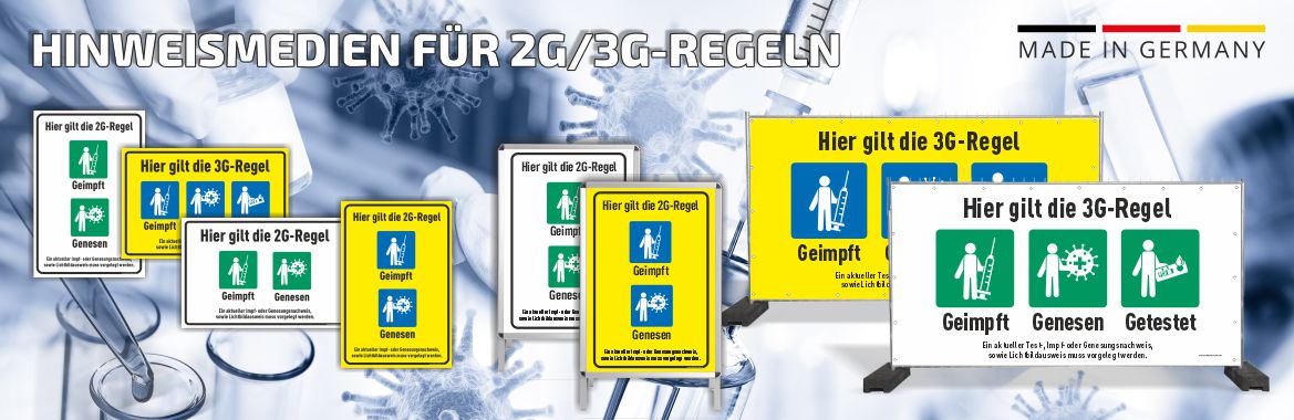 2G/3G-Regeln Hinweismedien - 3G-Regeln Schild, Banner oder Aufsteller