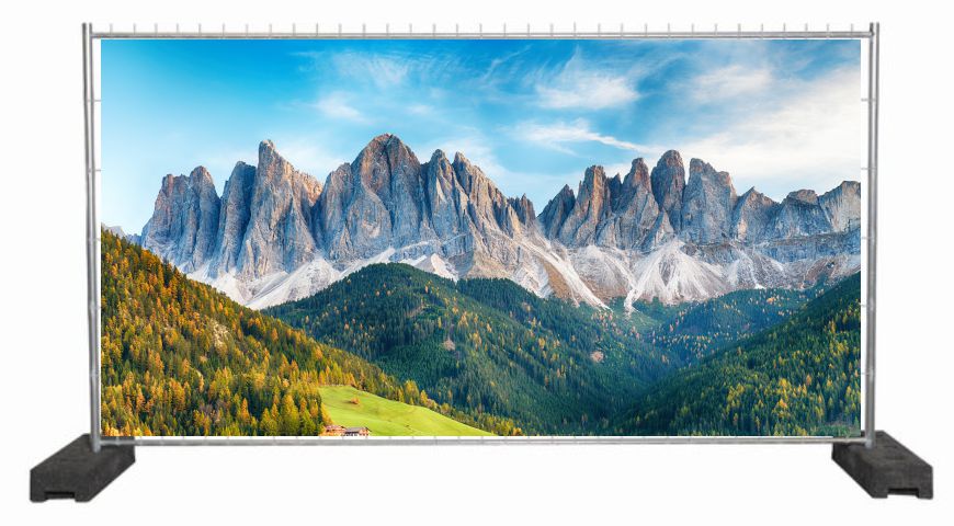 Dekobanner mit Dolomiten Gebirge / Sichtschutzbanner mit Bergmotiv