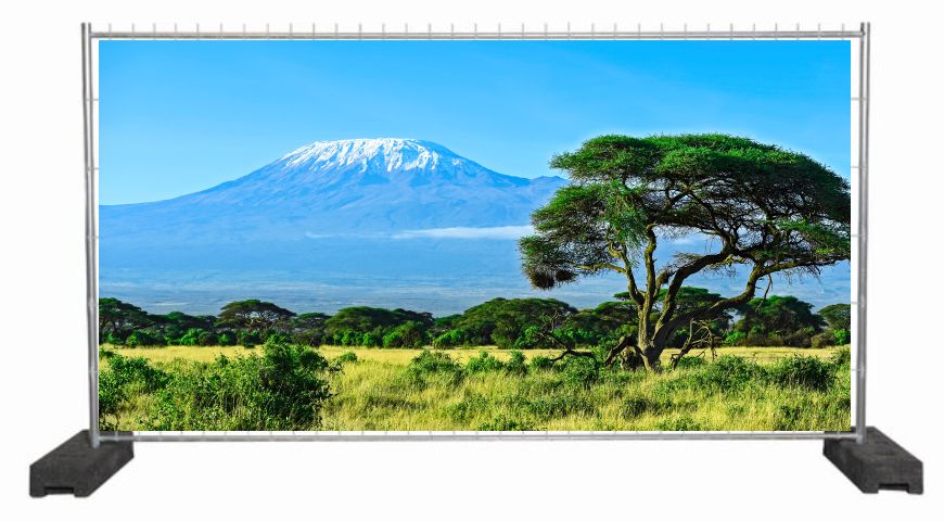 Dekobanner mit dem Berg Kilimandscharo / Sichtschutzbanner mit Bergmotiv
