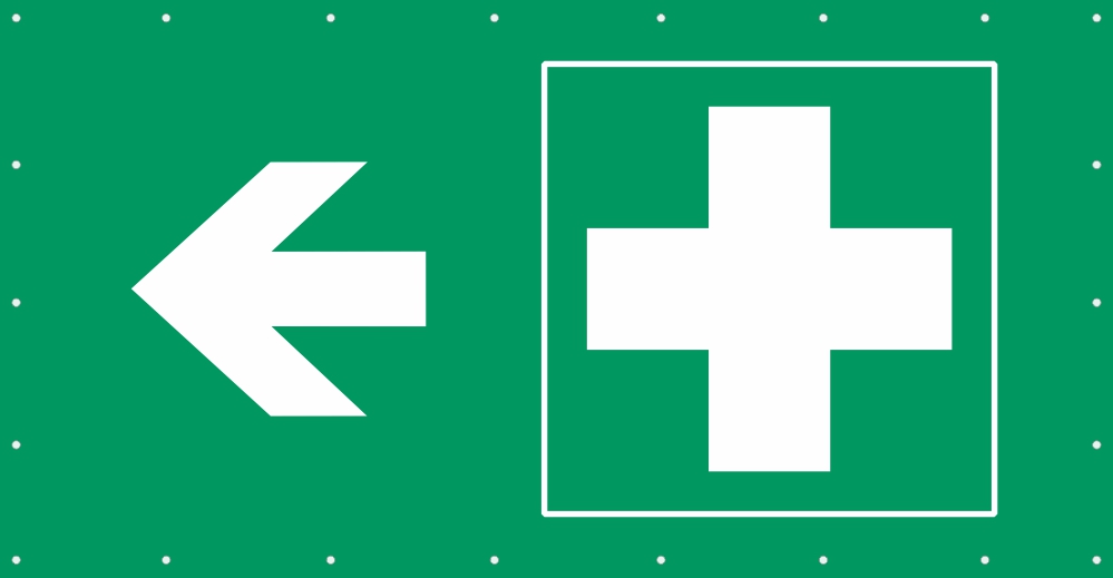 Bauzaunplane Safety - Erste Hilfe links