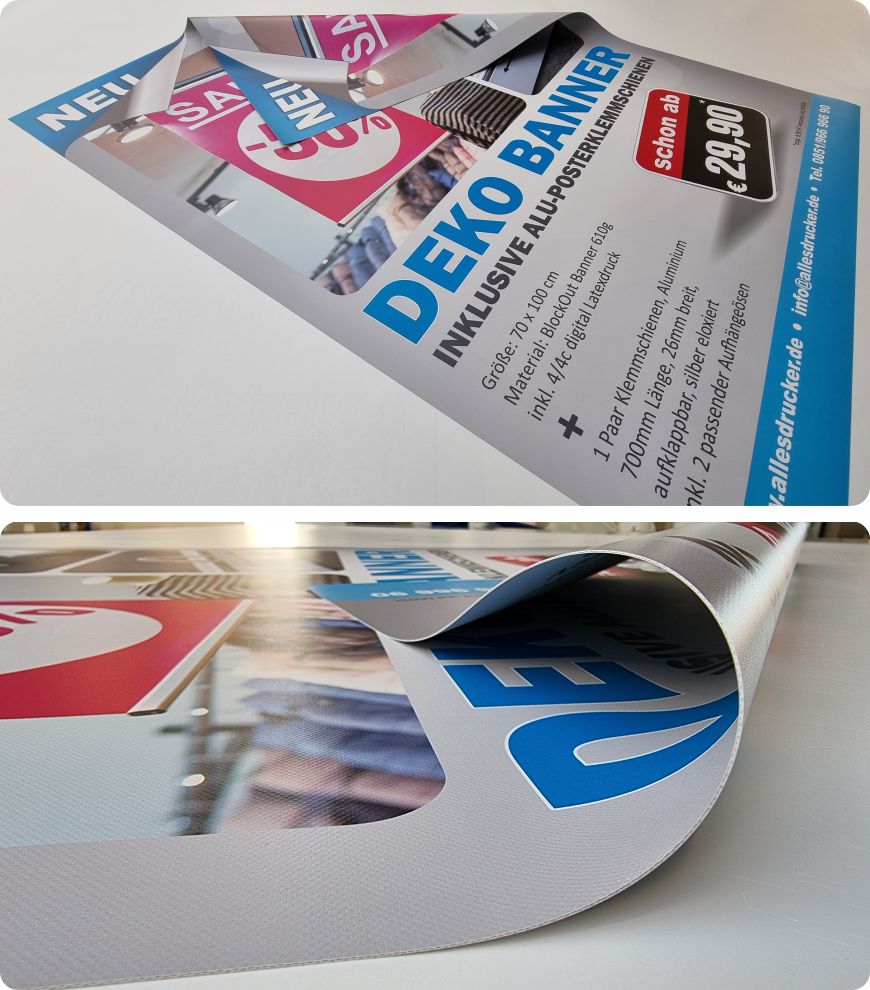 Beidseitig bedrucktes Deko-Banner aus BlockOut Planenmaterial