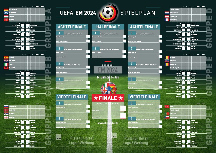 Spielplan zur Fussball EM in Deutschland mit Ihrem Logo