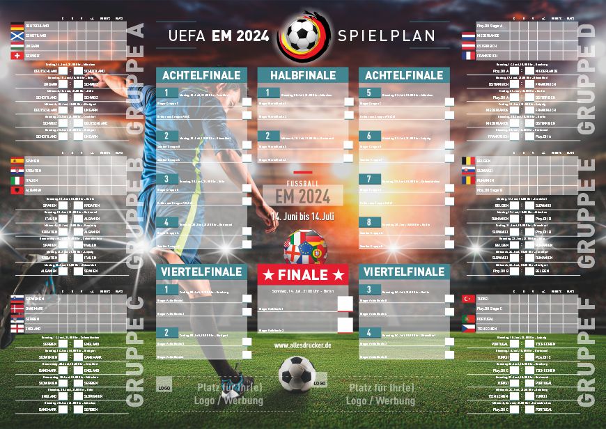 Spielplan 02 zur Fussball EM2024 in Deutschland mit Ihrem Logo