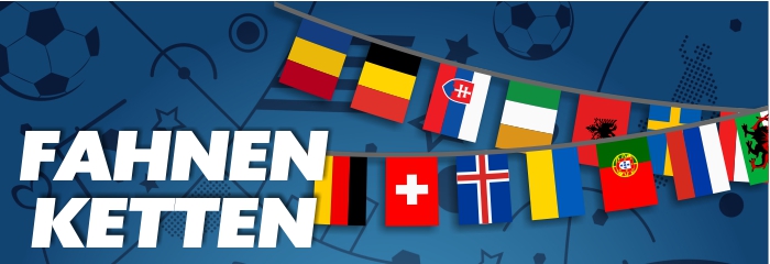 Flaggenkette mit allen Nationalflaggen der EM2016 Teilnehmer