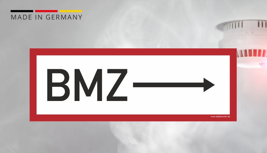 Brandschutzzeichen - BMZ (Brandmeldezentrale) mit Pfeil rechts - nach DIN EN 7010