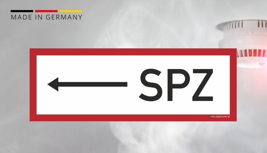Brandschutzzeichen - SPZ (Sprinklerzentrale) linksweisend - nach DIN EN 7010