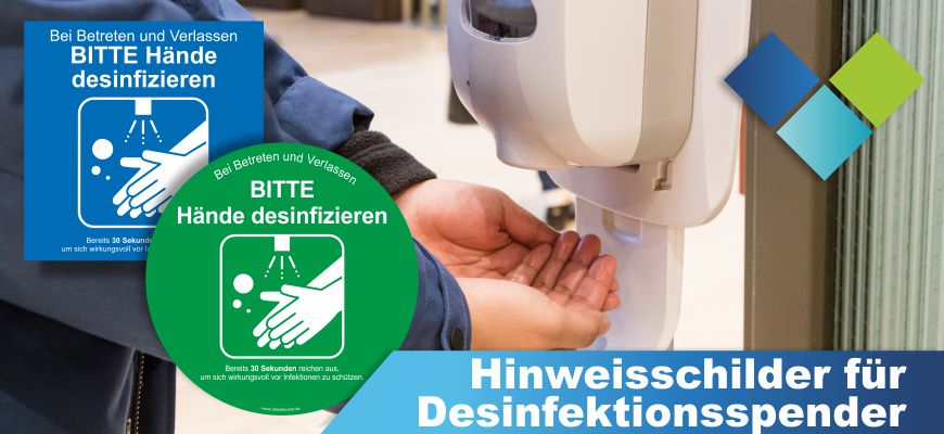 Hinweisschilder für Desinfektionsspender