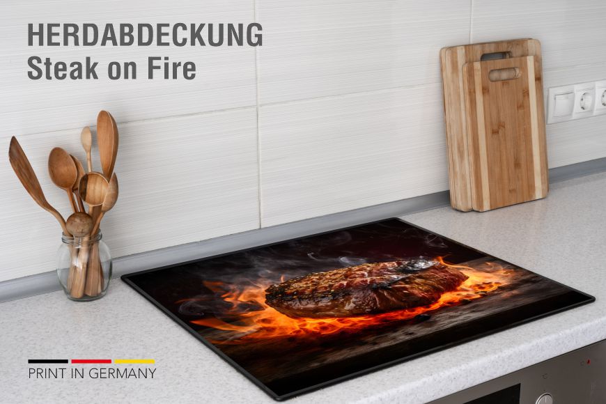 Herdabdeckplatte Steak on Fire
