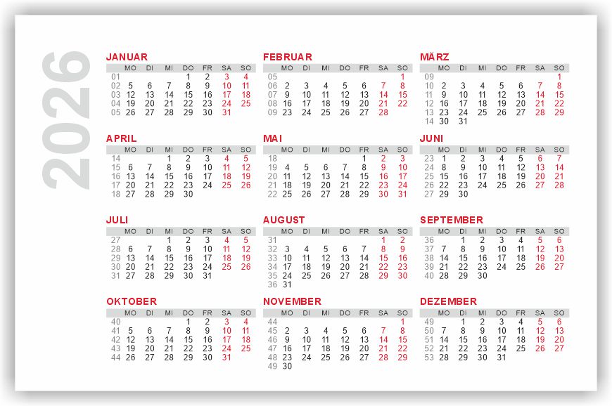 Taschenkalender 2026 Kalendarium