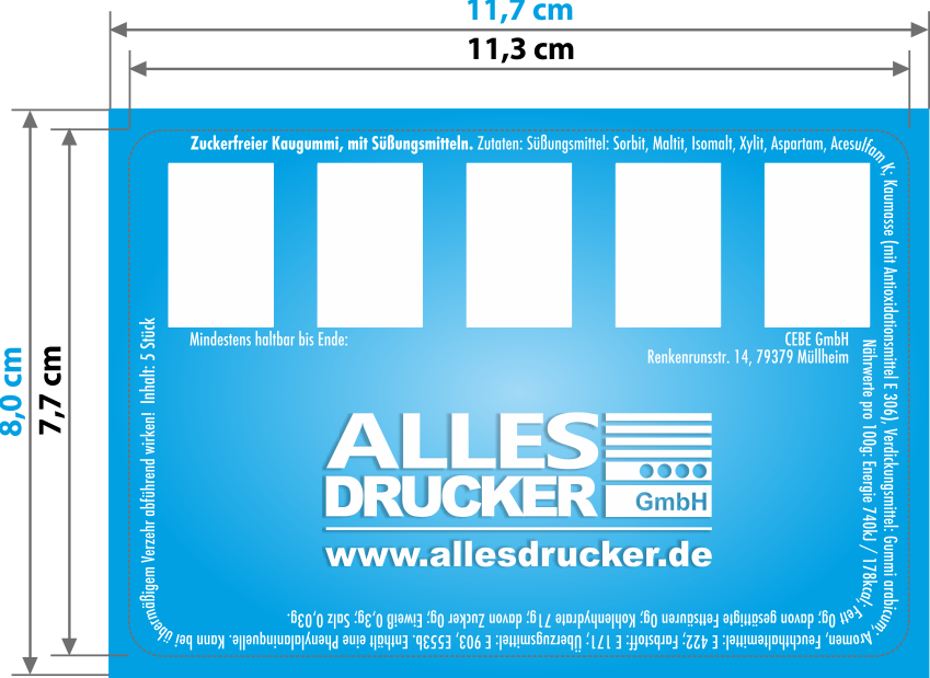 Kaugummi bedruckt Druckvorschau für Kaugummi Blister