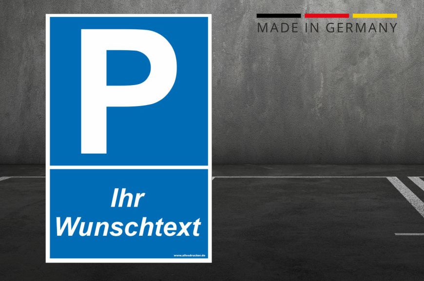 Parkplatzschild im Hochformat mit Wunschtext und/oder Logo