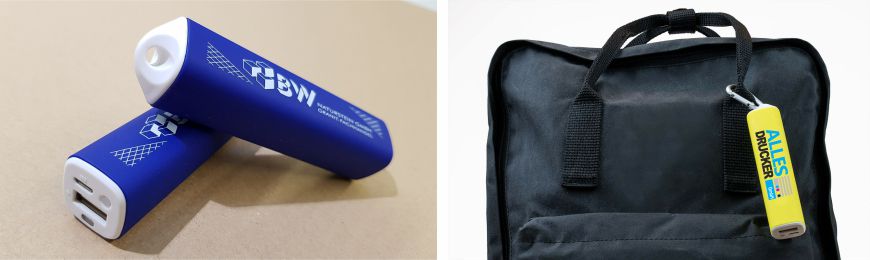 Referenzfotos von bedruckten Powerbanks