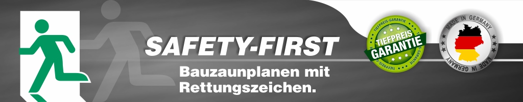 Bauzaunplanen mit Rettungszeichen nach aktueller DIN EN ISO 7010. Sorgen für die Sicherheit von Besuchern bei Aussenveranstaltungen aller Art. Als Festivalbanner oder auf Messen tragen diese Bauzaunplanen optimal für die Sicherheit. 