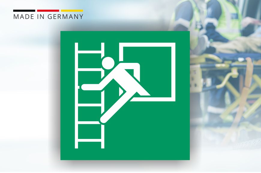Rettungszeichen - Notausstieg mit Fluchtleiter DIN EN 7010-E016