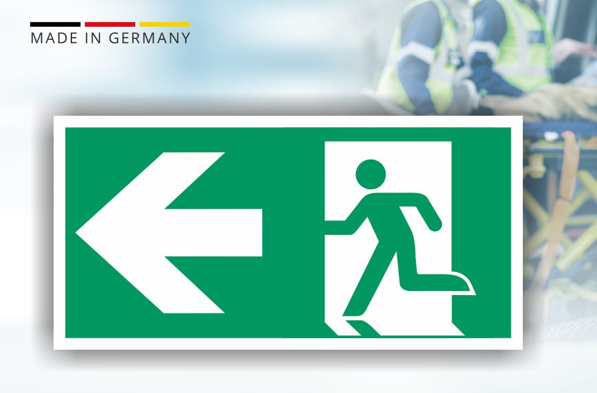 Rettungsschild - Fluchtweg links mit Pfeil