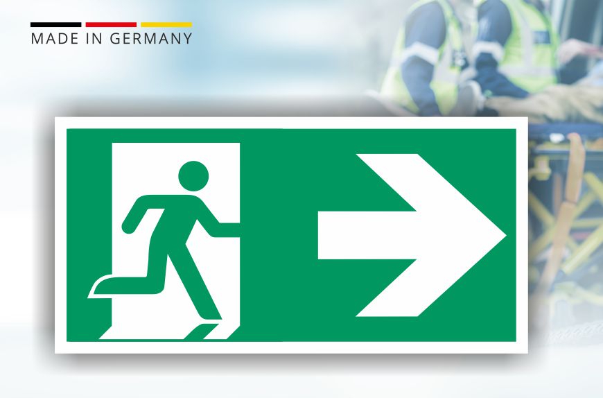 Rettungsschild - Fluchtweg rechts mit Pfeil