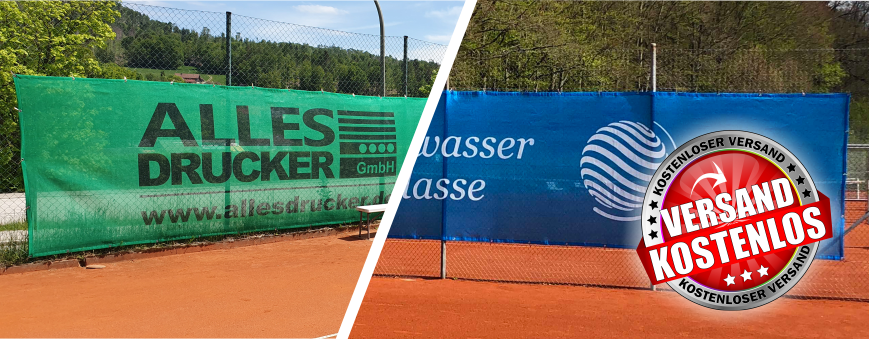 Tennisblenden grün bedruckt Bedruckte Tennisblenden / Digitaldruckblenden für die Tennisplatzwerbung