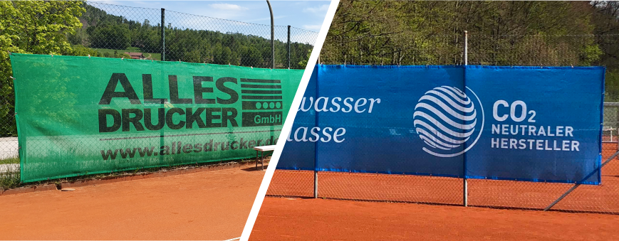 Bedruckte Tennisblenden / Digitaldruckblenden f&uuml;r die Tennisplatzwerbung