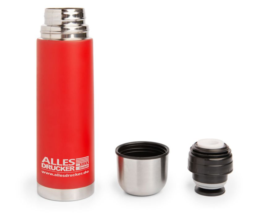 Thermoskanne mit graviertem Allesdrucker Logo