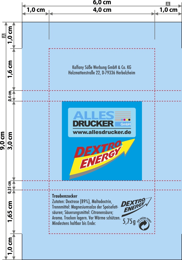 Druckschablone für Traubenzucker Dextro Energy