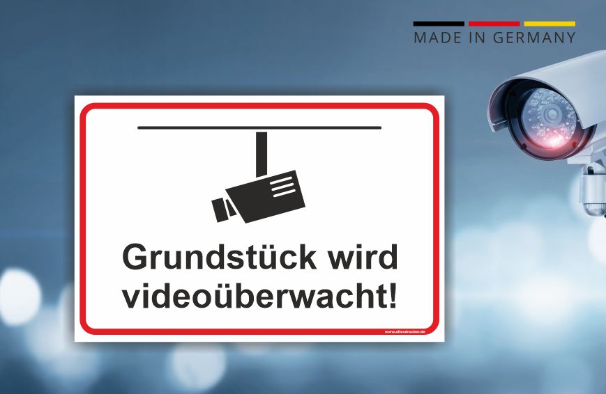 Videoüberwachung Schild - Grundstück wird videoüberwacht!