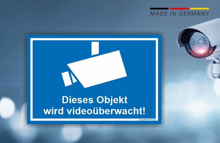 Videoüberwachung Schild blau - Objekt wird videoüberwacht