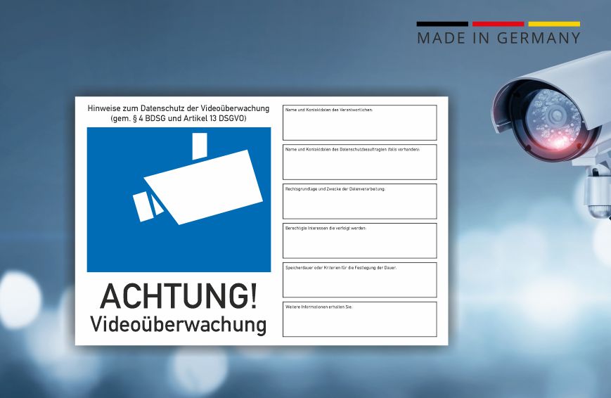 Videoüberwachung Schild im Querformat - DSGVO konform