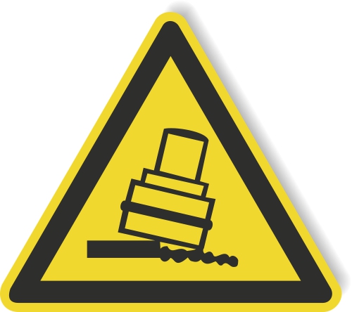 Warnschild aus Aluverbund - Kippgefahr bei Walzen