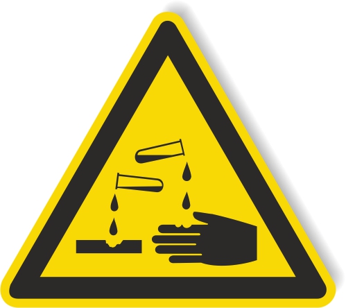 Warnschild aus Aluverbund - Warnung vor ätzende Stoffe