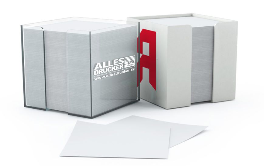 Zettelboxen bedruckt Beispiel für weisse und transparente Zettelboxen