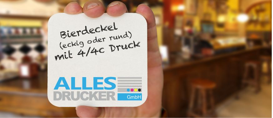 Bierdeckel bedrucken wir in runder oder eckiger Ausführung im beidseitigem Bierdeckel Druck 4-farbig